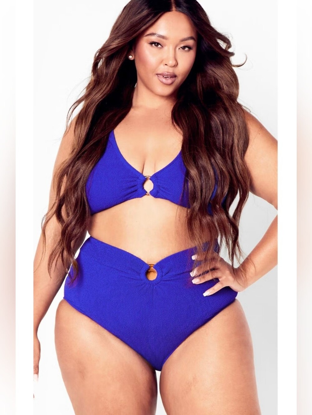NWT City Chic Persia Ring-Front Ribbed Bikini Set Size 16 Cobalt Blue 4027-